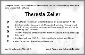 Traueranzeige von Theresia Zeller von Allgäuer Anzeigeblatt