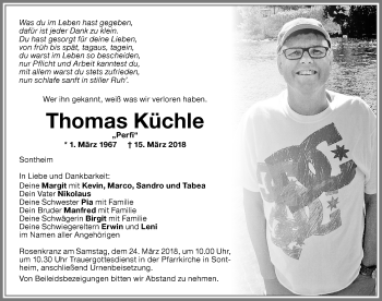 Traueranzeige von Thomas Küchle von Memminger Zeitung
