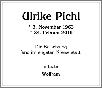 Traueranzeige von Ulrike Pichl von Allgäuer Zeitung,Kempten