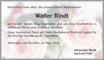 Traueranzeige von Walter Rindt von Allgäuer Zeitung