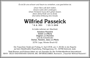 Traueranzeige von Wilfried Passeick von Allgäuer Zeitung,Kempten