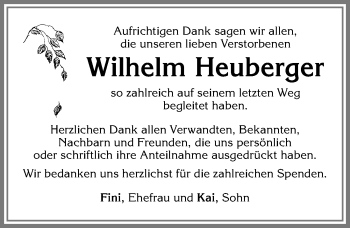 Traueranzeige von Wilhelm Heuberger von Allgäuer Zeitung,Kempten