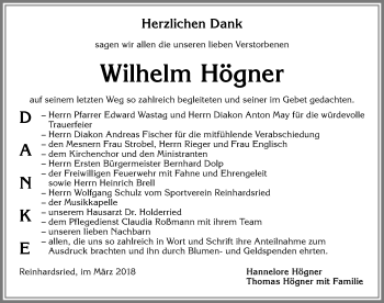 Traueranzeige von Wilhelm Högner von Allgäuer Zeitung, Marktoberdorf
