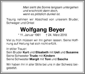 Traueranzeige von Wolfgang Beyer von Memminger Zeitung
