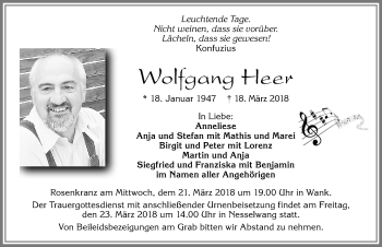 Traueranzeige von Wolfgang Heer von Allgäuer Zeitung, Füssen