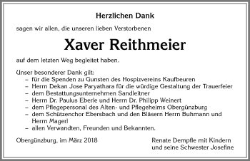 Traueranzeige von Xaver Reithmeier von Allgäuer Zeitung, Marktoberdorf