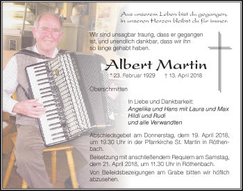 Traueranzeige von Albert Martin von Der Westallgäuer
