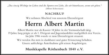 Traueranzeige von Albert Martin von Der Westallgäuer