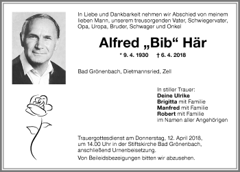 Traueranzeige von Alfred Här von Memminger Zeitung