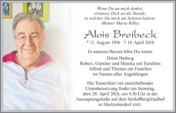 Traueranzeige von Alois Breibeck von Allgäuer Zeitung, Marktoberdorf