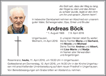 Traueranzeige von Andreas Böck von Memminger Zeitung