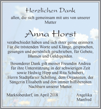 Traueranzeige von Anna Horst von Allgäuer Zeitung, Marktoberdorf