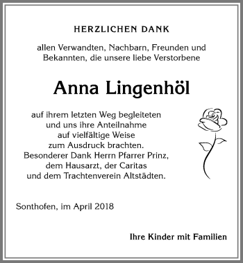 Traueranzeige von Anna Lingenhöl von Allgäuer Anzeigeblatt