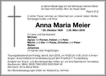 Traueranzeige von Anna Maria Meier von Memminger Zeitung