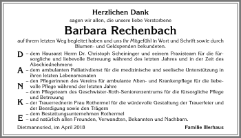 Traueranzeige von Barbara Rechenbach von Allgäuer Zeitung,Kempten