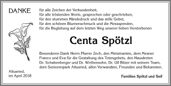 Traueranzeige von Centa Spötzl von Allgäuer Zeitung,Kempten