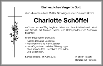 Traueranzeige von Charlotte Schöffel von Memminger Zeitung