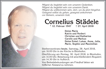 Traueranzeige von Cornelius Städele von Allgäuer Zeitung, Kaufbeuren/Buchloe