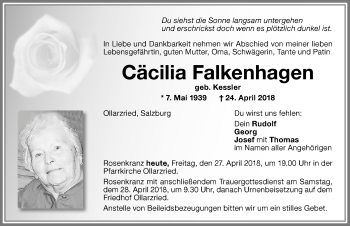 Traueranzeige von Cäcilia Falkenhagen von Memminger Zeitung