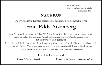 Traueranzeige von Edda Starnberg von Der Westallgäuer
