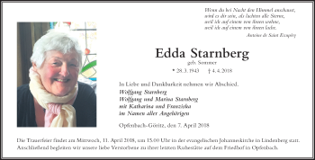 Traueranzeige von Edda Starnberg von Der Westallgäuer