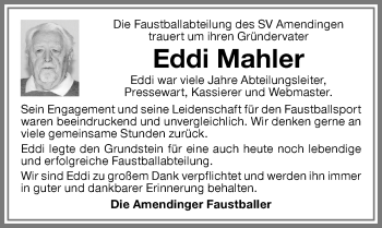 Traueranzeige von Eddi Mahler von Memminger Zeitung