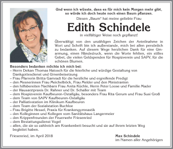 Traueranzeige von Edith Schindele von Allgäuer Zeitung