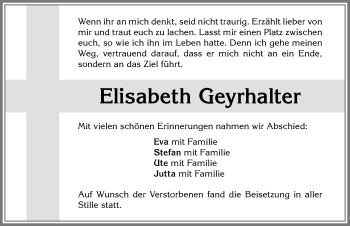 Traueranzeige von Elisabeth Geyrhalter von Allgäuer Zeitung, Kaufbeuren/Buchloe