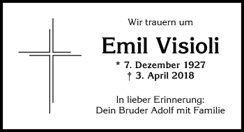 Traueranzeige von Emil Visioli von Memminger Zeitung