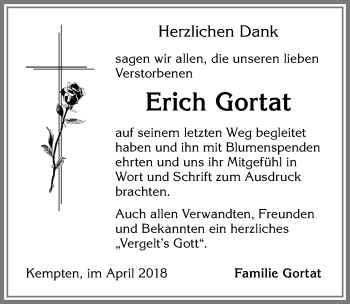 Traueranzeige von Erich Gortat von Allgäuer Zeitung,Kempten