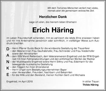 Traueranzeige von Erich Häring von Memminger Zeitung