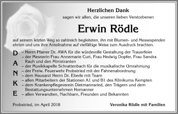Traueranzeige von Erwin Rödle von Allgäuer Zeitung,Kempten