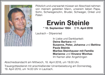 Traueranzeige von Erwin Steinle von Memminger Zeitung