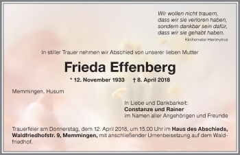 Traueranzeige von Frieda Effenberg von Memminger Zeitung