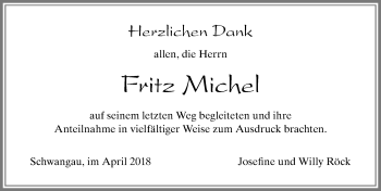 Traueranzeige von Fritz Michel von Allgäuer Zeitung, Füssen