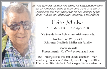 Traueranzeige von Fritz Michel von Allgäuer Zeitung