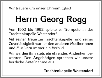 Traueranzeige von Georg Rogg von Allgäuer Zeitung, Kaufbeuren/Buchloe