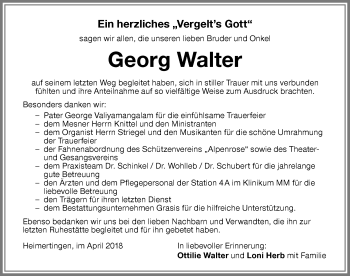Traueranzeige von Georg Walter von Memminger Zeitung