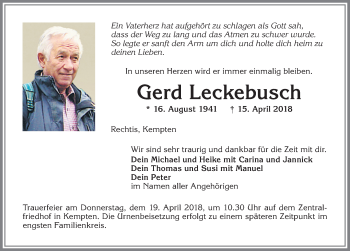Traueranzeige von Gerd Leckebusch von Allgäuer Zeitung,Kempten
