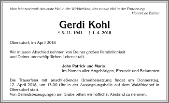 Traueranzeige von Gerdi Kohl von Allgäuer Anzeigeblatt