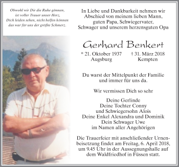 Traueranzeige von Gerhard Benkert von Allgäuer Zeitung, Füssen