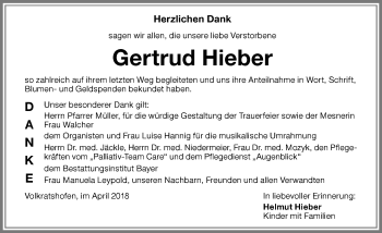 Traueranzeige von Gertrud Hieber von Memminger Zeitung