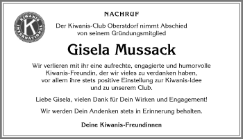 Traueranzeige von Gisela Mussack von Allgäuer Anzeigeblatt