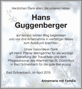 Traueranzeige von Hans Guggenberger von Memminger Zeitung