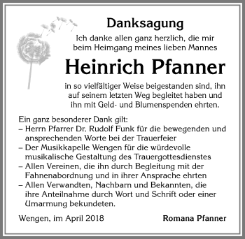 Traueranzeige von Heinrich Pfanner von Allgäuer Zeitung,Kempten