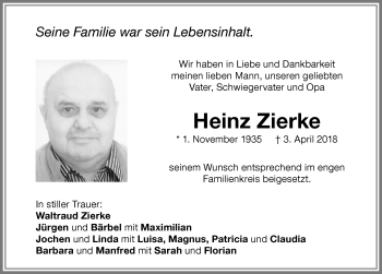 Traueranzeige von Heinz Zierke von Memminger Zeitung