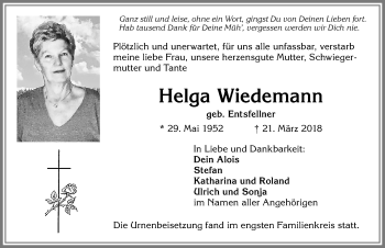 Traueranzeige von Helga Wiedemann von Allgäuer Zeitung