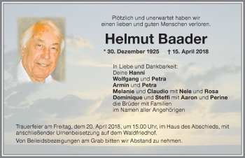 Traueranzeige von Helmut Baader von Memminger Zeitung