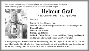 Traueranzeige von Helmut Graf von Allgäuer Anzeigeblatt