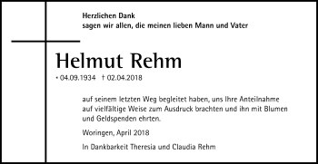 Traueranzeige von Helmut Rehm von Memminger Zeitung